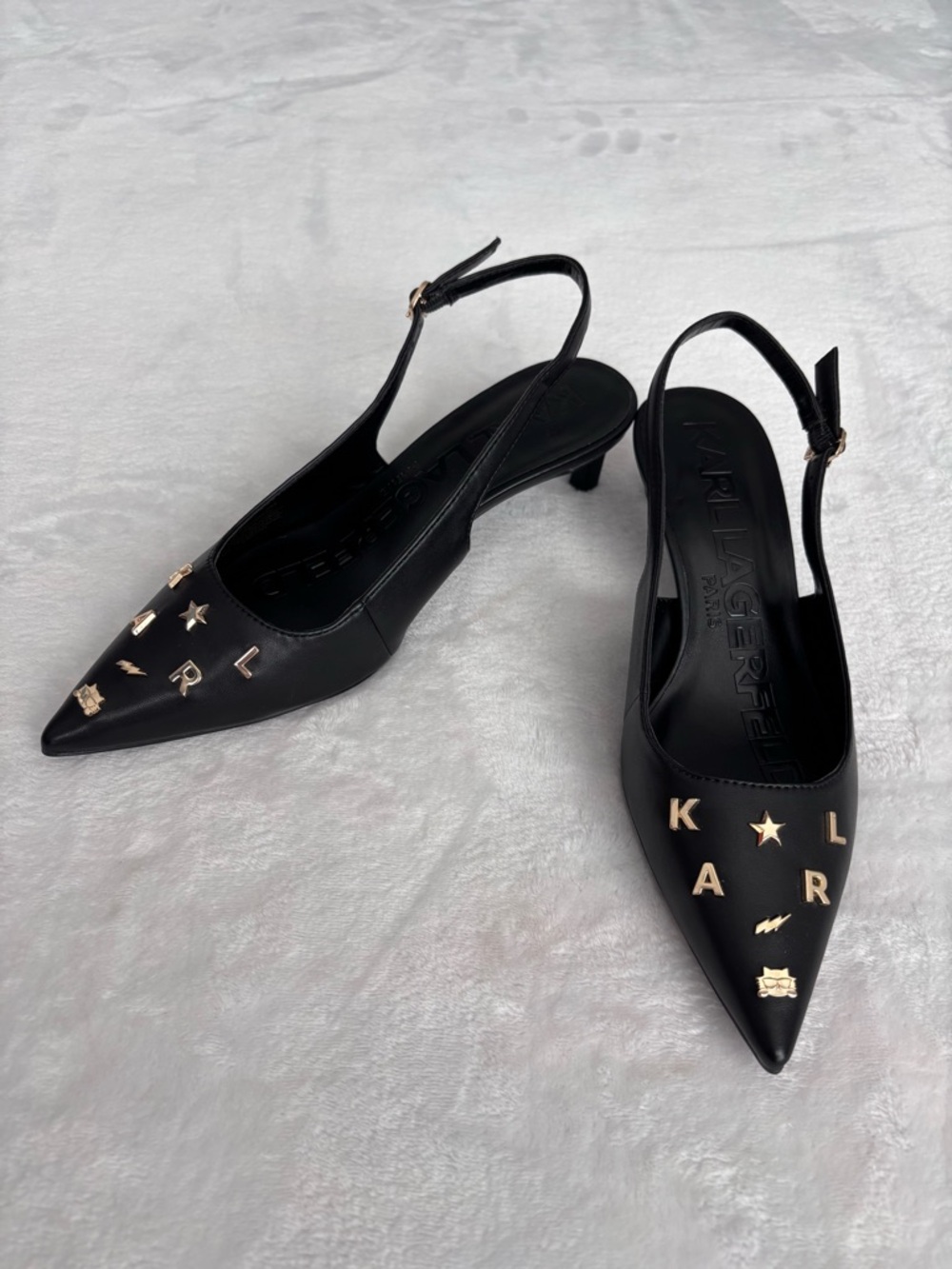 KARL LAGERFELD Sunday Black Faux Leather Slingback Kitten Heel Pump--NWOB--7.5 - Picture 12 of 15